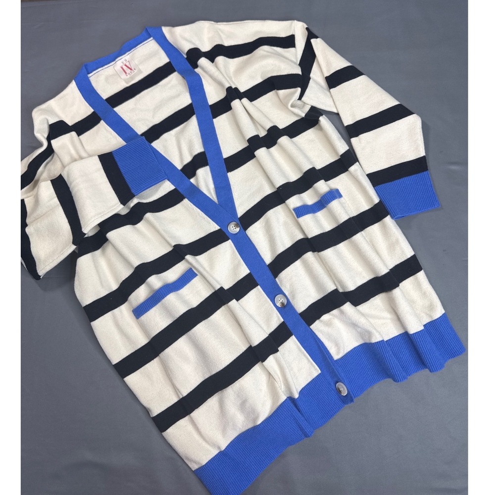 IV House Womens Striped V-Neck Oversized Colorblock Cardigan Nylon Blend Size SM